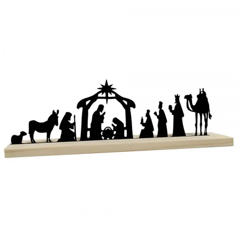 Metal Nativity Set Nativity Scene Silhouette Religious Catholic Gift Versatile Ornament for Table Xmas Christmas Decorations