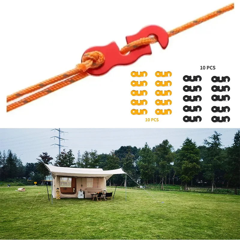 10 Uds. Cable ajustable para tienda de campaña, hebilla de cuerda, tensores tipo S, Kit de sujetadores, dispositivos para exteriores, tiendas de campaña, accesorios de seguridad - imagen 2