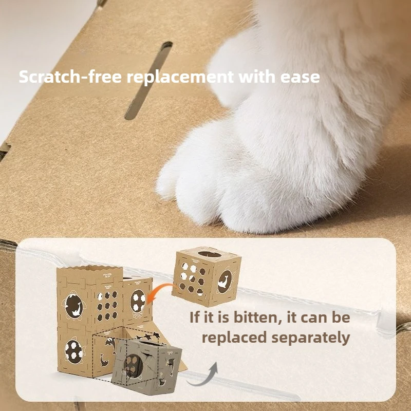 Caja nido rascador para gatos de una pieza, doble capa, papel corrugado resistente al desgaste, juguetes para el hogar, productos para mascotas, accesorios para muebles - imagen 5
