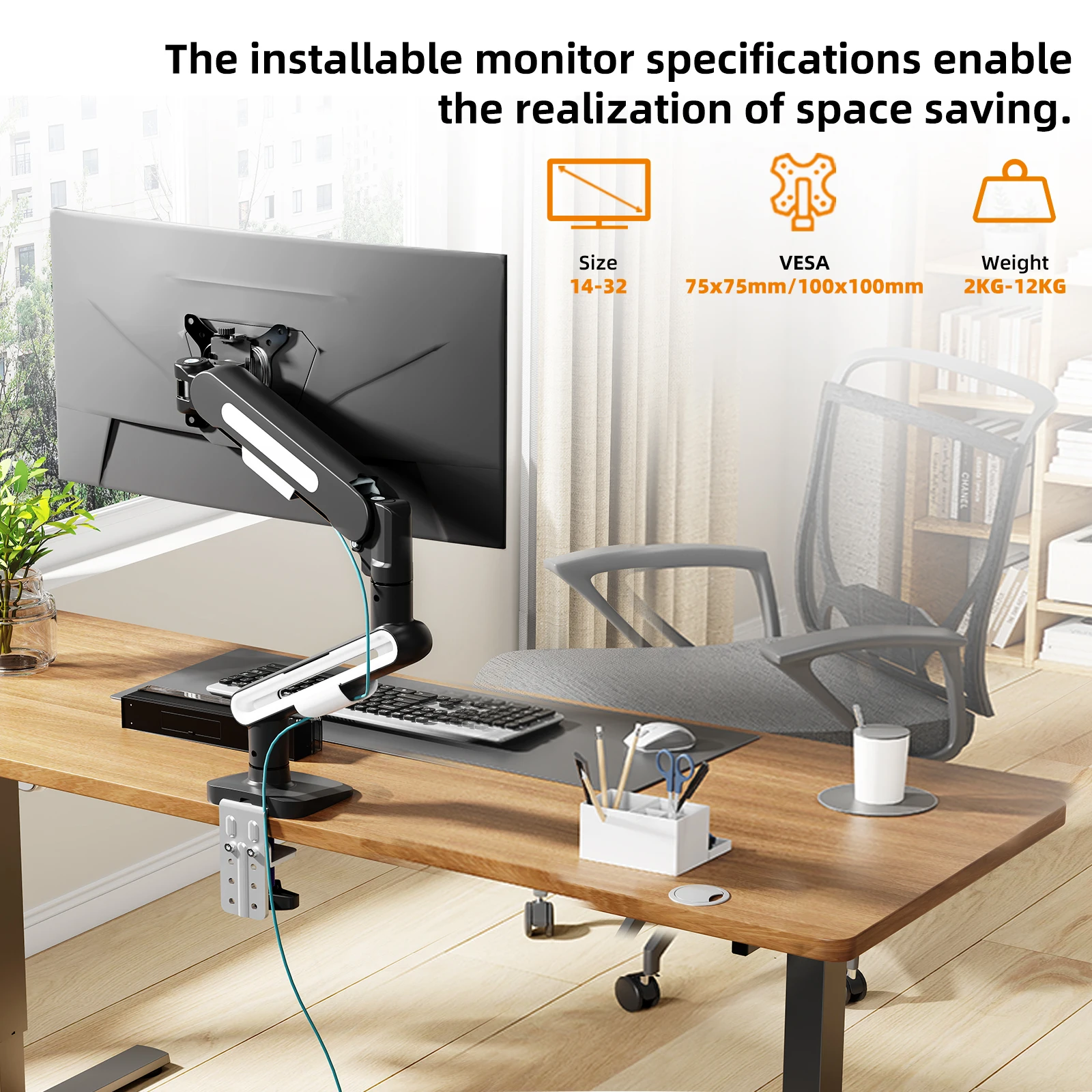 Nuevo soporte de Monitor individual de hasta 32 pulgadas y 19,8 libras soporte de montaje de escritorio para pantalla de ordenador soporte de mesa ajustable para Monitor de PC/TV - imagen 3