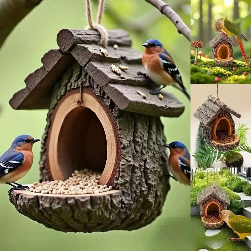 Comedero casa árbol para pájaros – Madera vintage para jardín - imagen 5