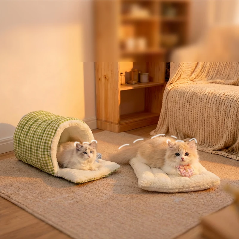 Cama cálida de invierno para gatos, saco de dormir grande de invierno adecuado para gatos adultos o 2 gatitos, cama cerrada multiusos extraíble con funda - imagen 3