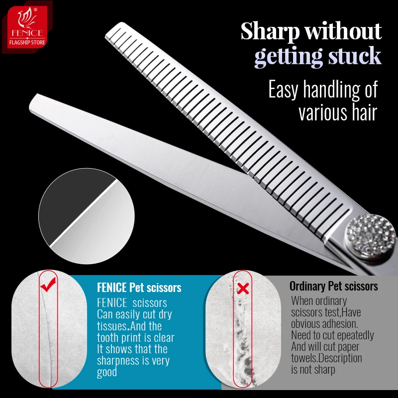 Fenice Left Hand 7 Inch JP440C Steel Pet Hair Scissors For Dog Grooming Curved Thinner&Straight Fluffy Shears For Dogs Grooming - imagen 4