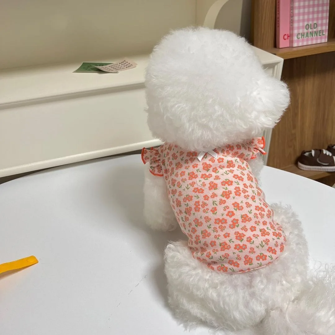Mini pajarita Floral, ropa para perros, chaleco de verano maltés de algodón puro para niñas, mangas voladoras, sudadera bonita para cachorros pequeños - imagen 4