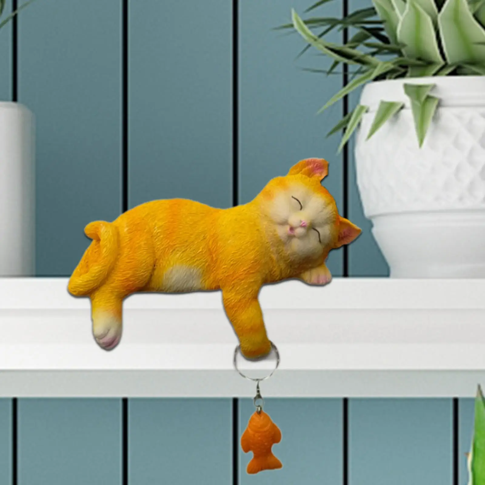 Sleeping Cat Garden Statue Lawn Ornament Indoor Animal Sculpture Resin Kitty Figurine for Outside Porch Flowerbed Party Planter