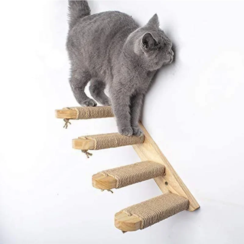 Escalera de cuerda de Sisal para gatos, marco de escalada antideslizante para gatos, árbol de madera para gatos, escaleras, tablero rascador para saltar, plataforma, muebles para mascotas - imagen 3