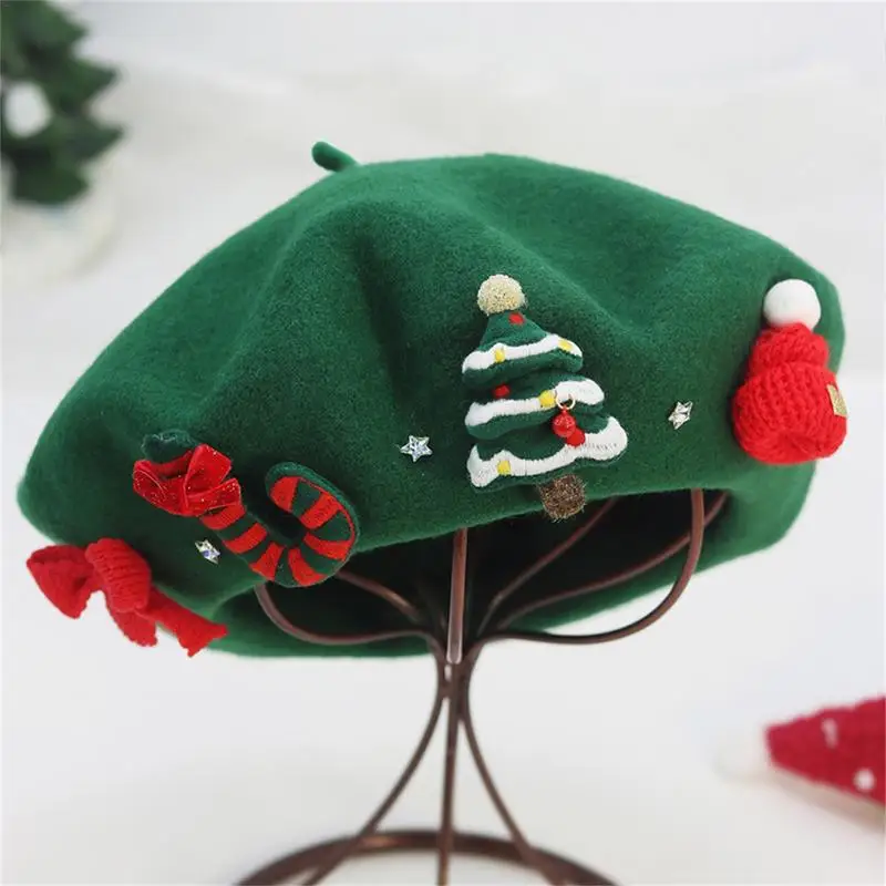 Boina de lana suave y cálida para mujer y niña, sombrero de pintor de Navidad, regalo de Año Nuevo para novia, Otoño e Invierno - imagen 4