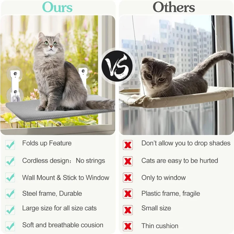 Hamaca ventana para gatos con ventosa – asiento plegable estable - imagen 3