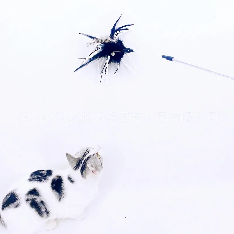 Juguete interactivo para gatos con plumas, mango largo y cascabel - imagen 3