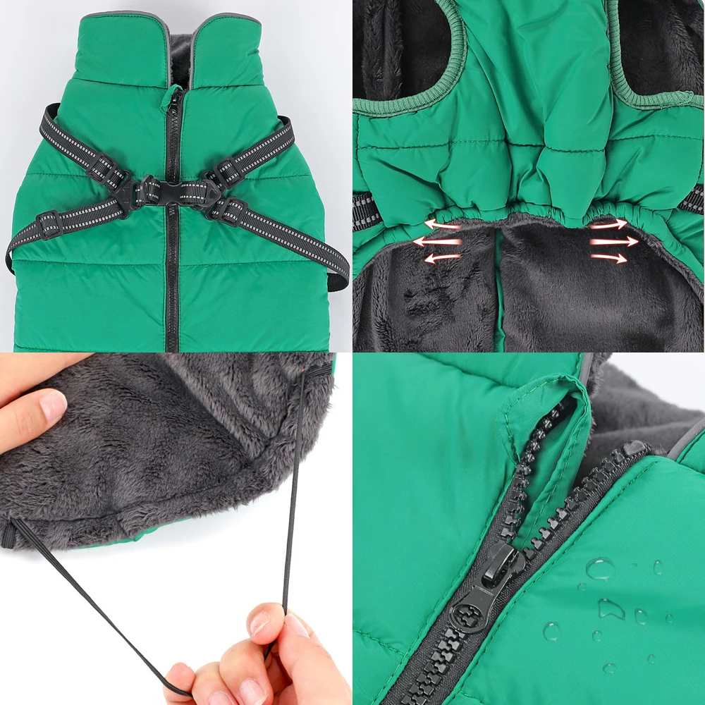 Chaqueta cálida de lana para perro, abrigo impermeable con arnés para perros grandes, trajes de Chihuahua para Bulldog Francés, Invierno - imagen 4