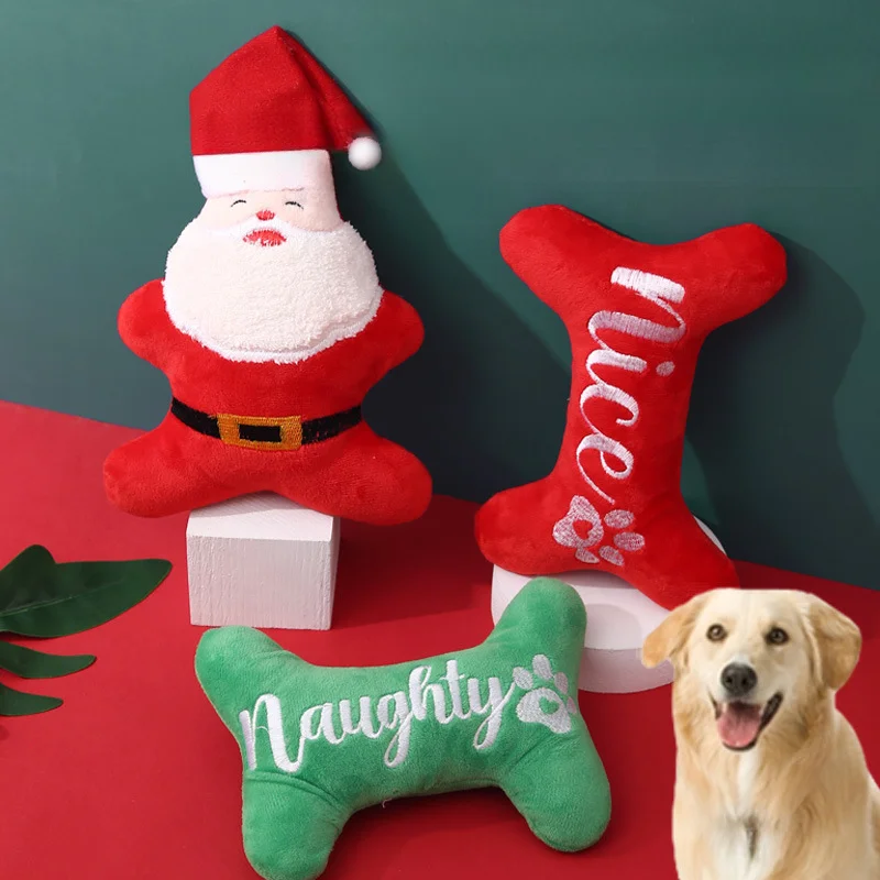 Lindo Instagram Elk y perro juguete Santa Squeak relleno gato perro juguete Feliz Navidad perro hueso regalo de vacaciones accesorios para cachorros