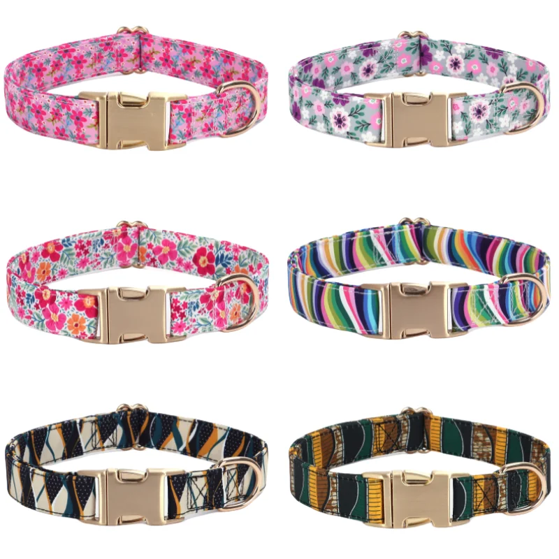 Collares con etiqueta de identificación de perro personalizados, collar de lujo para mascotas con estampado Floral, correa para el cuello para cachorro, collar ajustable para gato, suministros antipérdida para perros