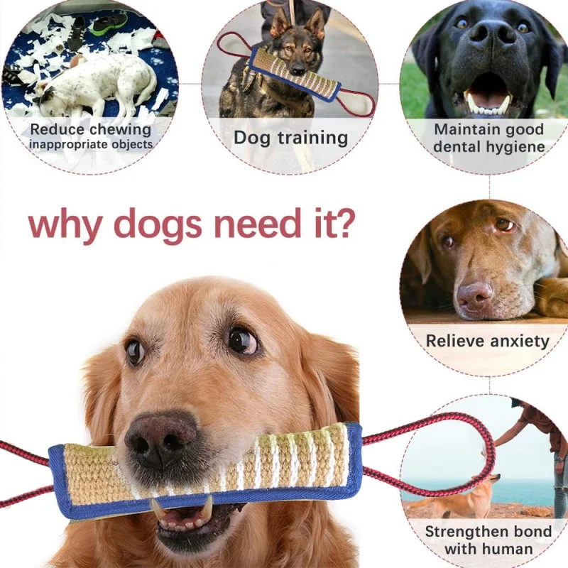 Juguete extractor para perros, almohada duradera para morder perros de yute con 2 asas fuertes, extractor de guerra, juego interactivo para entrenamiento de cachorros - imagen 4