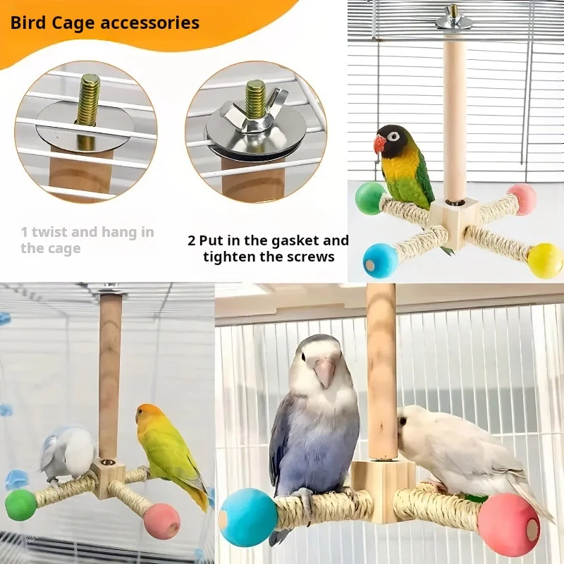 Juguete giratorio para pájaros - antiaburrimiento y percha de madera - imagen 4