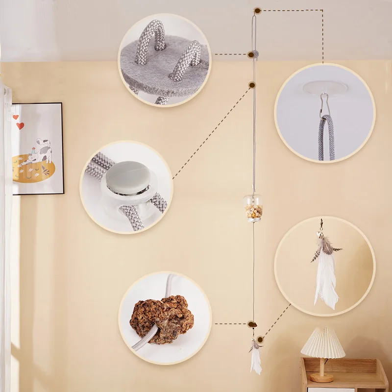 Puerta colgante para gatos, juguete interactivo de comida con fugas, juguetes de plumas para gatos con campana, divertidos juguetes de cuerda elástica, juguete de hierba gatera para gatitos, suministros para mascotas - imagen 2