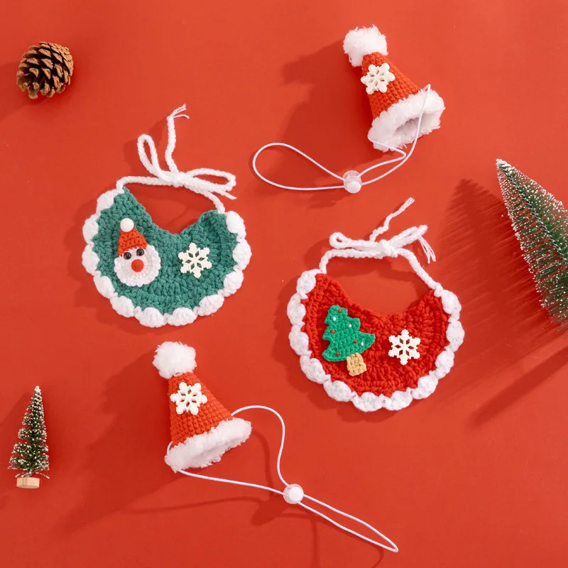 Pet Christmas Bib Costume Hat Cat Handmade Woolen Scarf Hat Little Dog Decoration Dog Accessories for Small Dogs Puppy - imagen 3