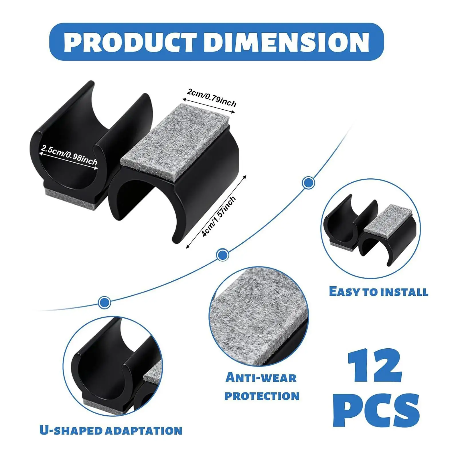 12Pcs Chair Foot U Shaped Slide Smoothly Glides Chair Leg Tips Caps Floor Protectors