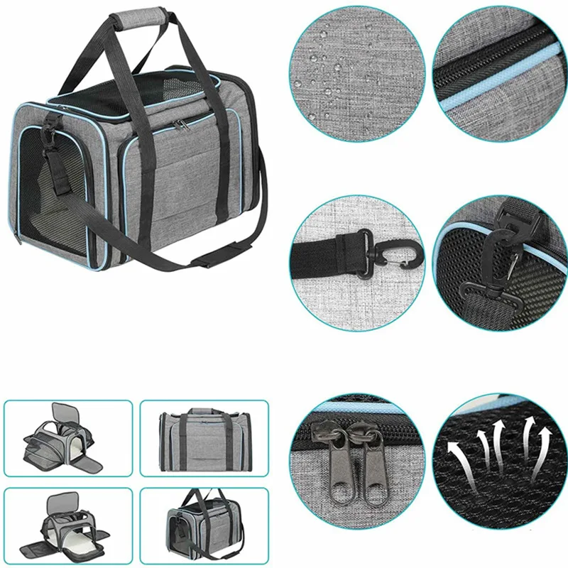 Bolsa transportadora para mascotas, bolsa plegable para perros pequeños, bolsa de transporte para gatos, bolsa de expansión para mascotas, malla transpirable, expansión plegable de mano C - imagen 4