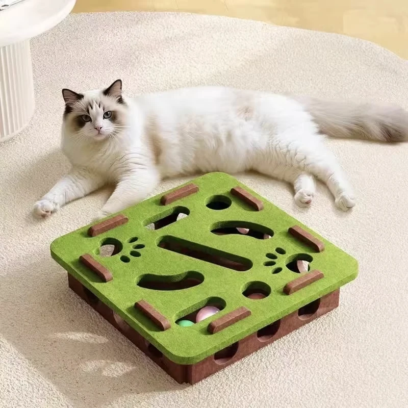 Rompecabezas para Gato, laberinto con agujeros, caja de fieltro con campana, bola, juguetes interactivos, juego de combinación divertida, suministros para gatos - imagen 2