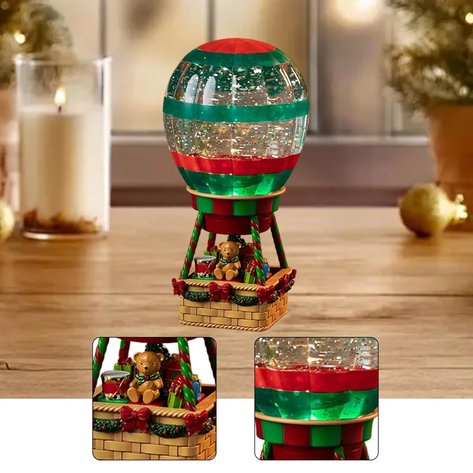 Christmas Snow Globe Water Globe Centerpiece Figurine Accent Home Decor with Music Songs for Fireplace Festive Colleagues