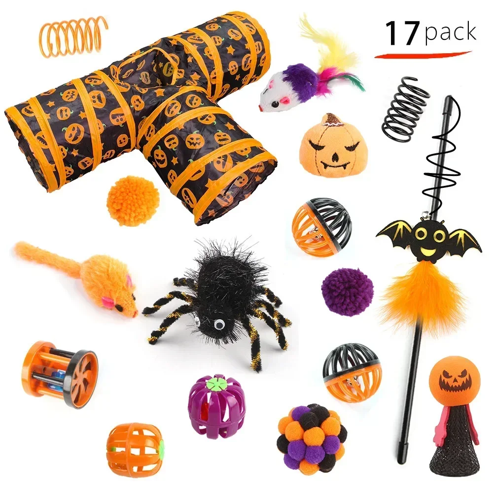 Juguetes interactivos de Halloween para Gato, juguete para gatito, divertido palo de túnel para gato, juego de combinación de campana de ratón de Sisal, juguetes para gatitos, productos para mascotas - imagen 2