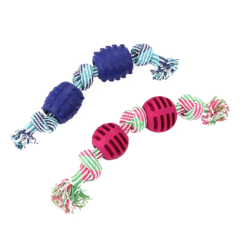 Cordón de algodón de doble nudo con bola, juguete para perros, juguete para rechinar los dientes, limpieza de dientes, productos para mascotas - imagen 3
