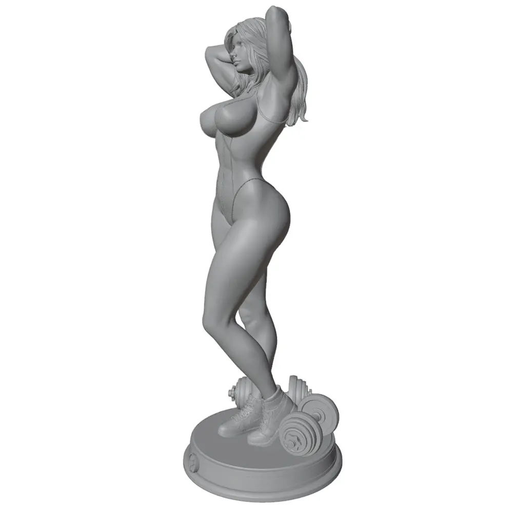 Kit miniatura resina 3D de chica fitness – Figura gris DIY sin montar - imagen 3
