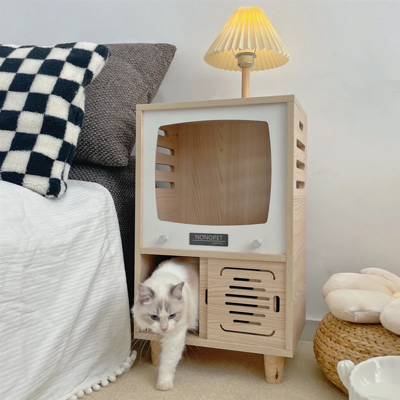Cama de madera para perros y gatos, sofá, nido, mesita de noche multifuncional, suministros para mascotas para las cuatro estaciones, accesorios transpirables para muebles para mascotas - imagen 3