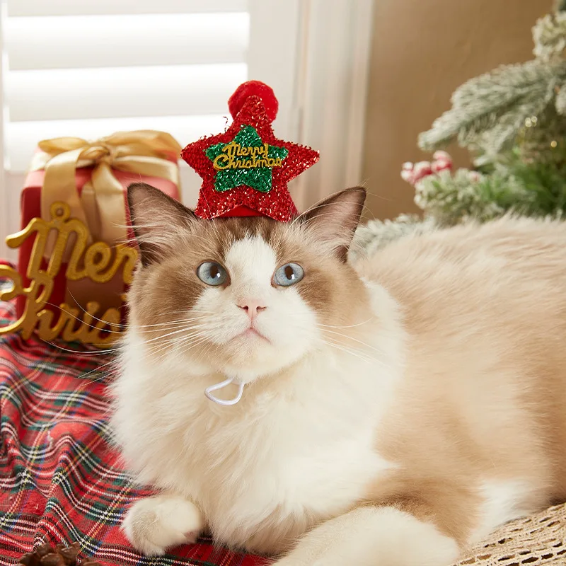 Accesorios festivos para mascotas Sombrero y bufanda de Navidad - Decoraciones de pajarita de felpa para gatos, perros, cachorros, gatitos, fiesta de Navidad - imagen 3