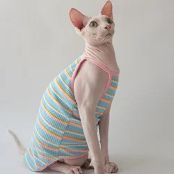 Chaleco de algodón rayado para gato Sphynx protección verano