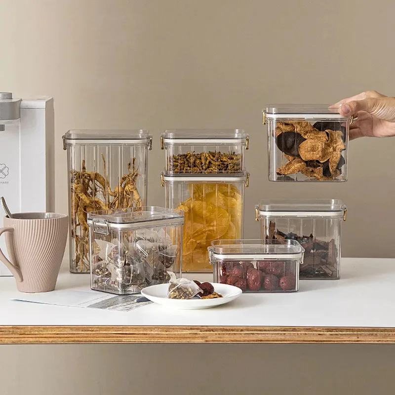 Contenedores de plástico transparente para almacenamiento de alimentos para mascotas con tapas, tarros herméticos para perros y gatos, golosinas de alimentos secos, organizadores para el hogar, suministros para mascotas - imagen 4