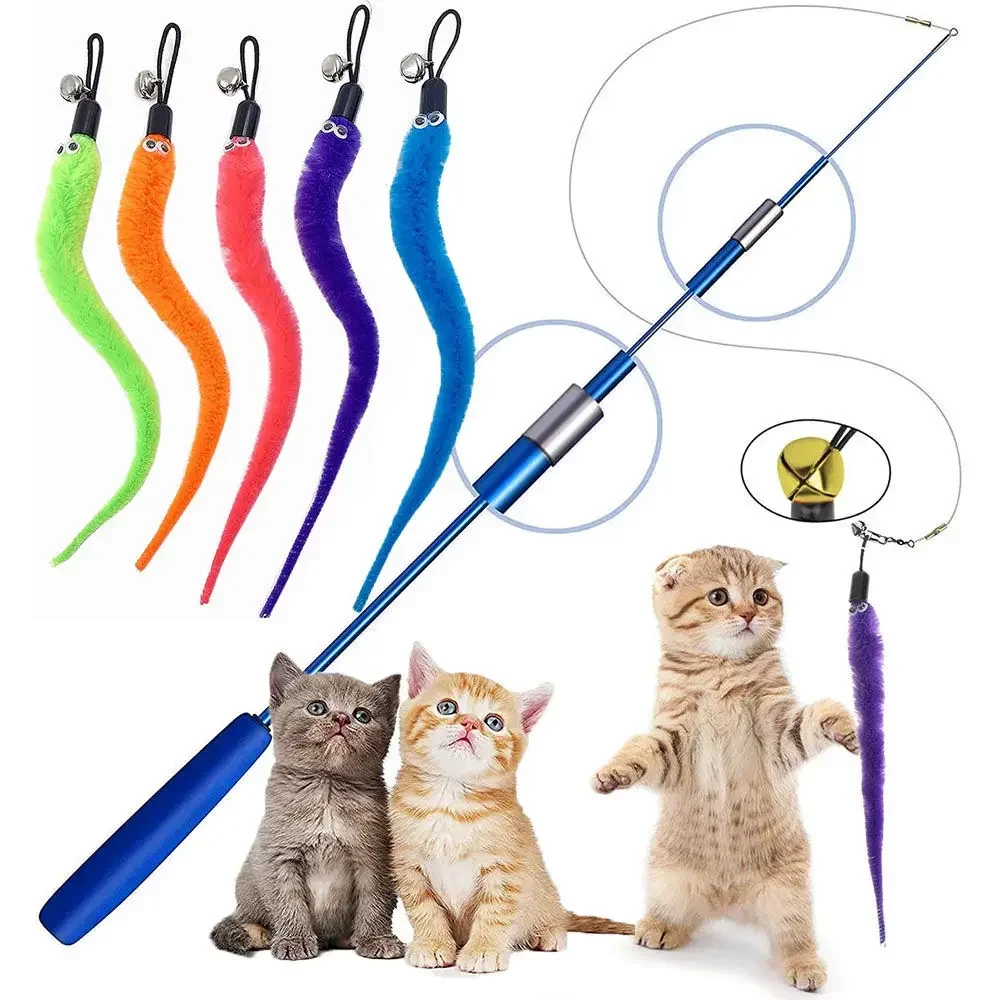 Accesorios de juguete de plumas para gatos, juguete de gusano de pájaros postizos con campana, juguetes para gatos, repuesto interactivo, pelota de espuma para entrenamiento - imagen 5