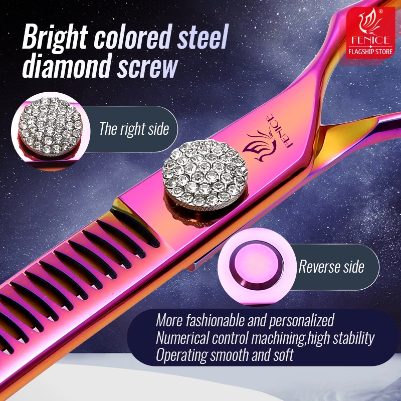 Fenice Grooming Scissors Diamond Screw 7.25 Inch Professional Curved Chunker Scissors Thinner Shears for Pet Beautician Tesoura - imagen 4