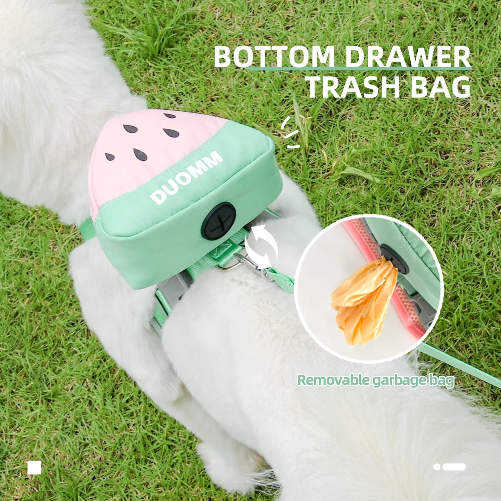 Bonito Arnés con temática de frutas para gato, chaleco reflectante desmontable, ajustable para gatos medianos, Incluye dispensador de bolsas de basura - imagen 3