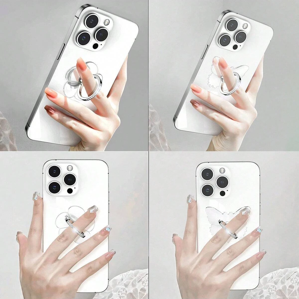 Soporte para anillo de teléfono transparente con diamantes de cristal 360 ° Soporte de agarre de dedo universal giratorio compatible con todos los teléfonos y estuches 1 pieza - imagen 2