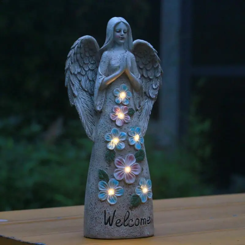 Estatuas de Ángel de jardín para exterior, estatua de jardín con energía Solar iluminada creativa de 10,63 pulgadas, adornos para césped delantero, esculturas al aire libre - imagen 2