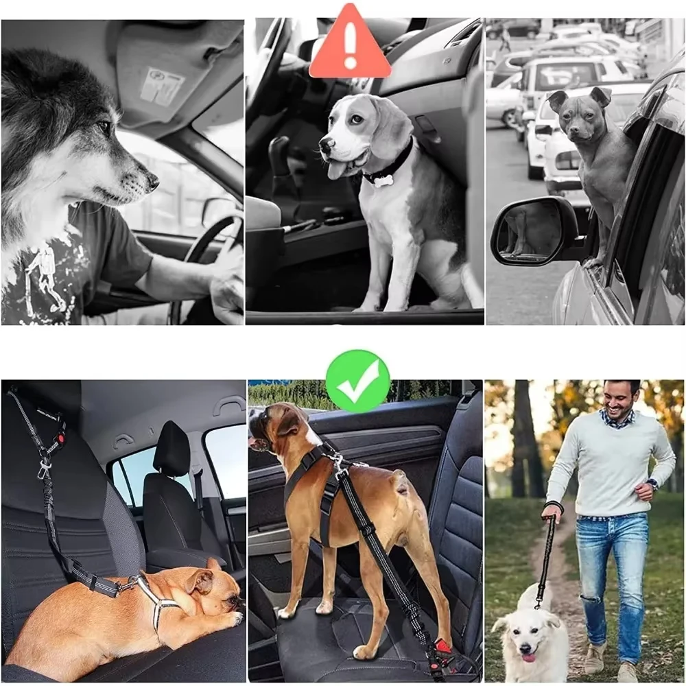 Cinturón de seguridad 2 en 1 para coche, reposacabezas, sujeción, reflectante ajustable, cinturón de seguridad para mascotas, Clip, hebilla, correa, perros grandes, medianos y pequeños - imagen 5