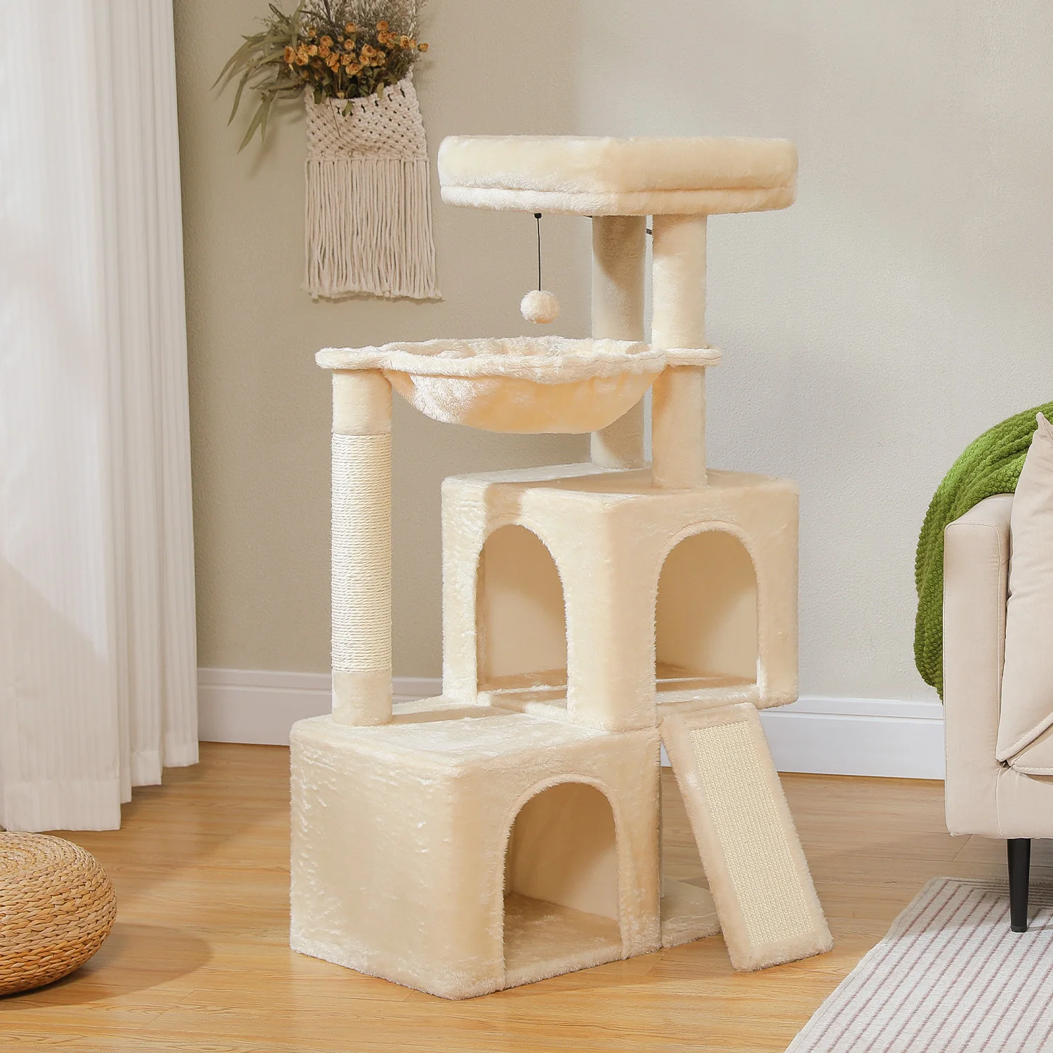 Torre de árbol para gatos con poste rascador de Sisal Natural, Condo cómodo, percha superior, almohadilla para rascar gatos, juguetes para gatos de interior - imagen 2
