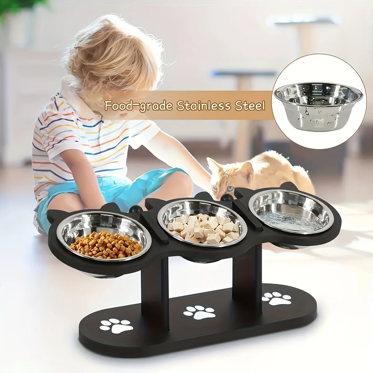 Cuenco elevado inclinado ajustable para gatos de 15 grados, cuenco elevado para comida para perros con 3 soportes de acero inoxidable, fácil de montar, fácil de limpiar - imagen 4
