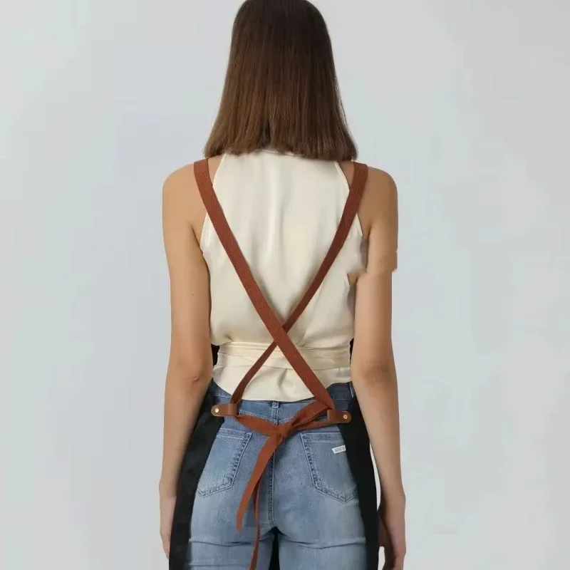 Nuevos delantales de cocina de moda para mujer y hombre, delantal de trabajo de Chef para parrilla, restaurante, Bar, tienda, cafeterías, uniforme de estudios de uñas de belleza - imagen 3