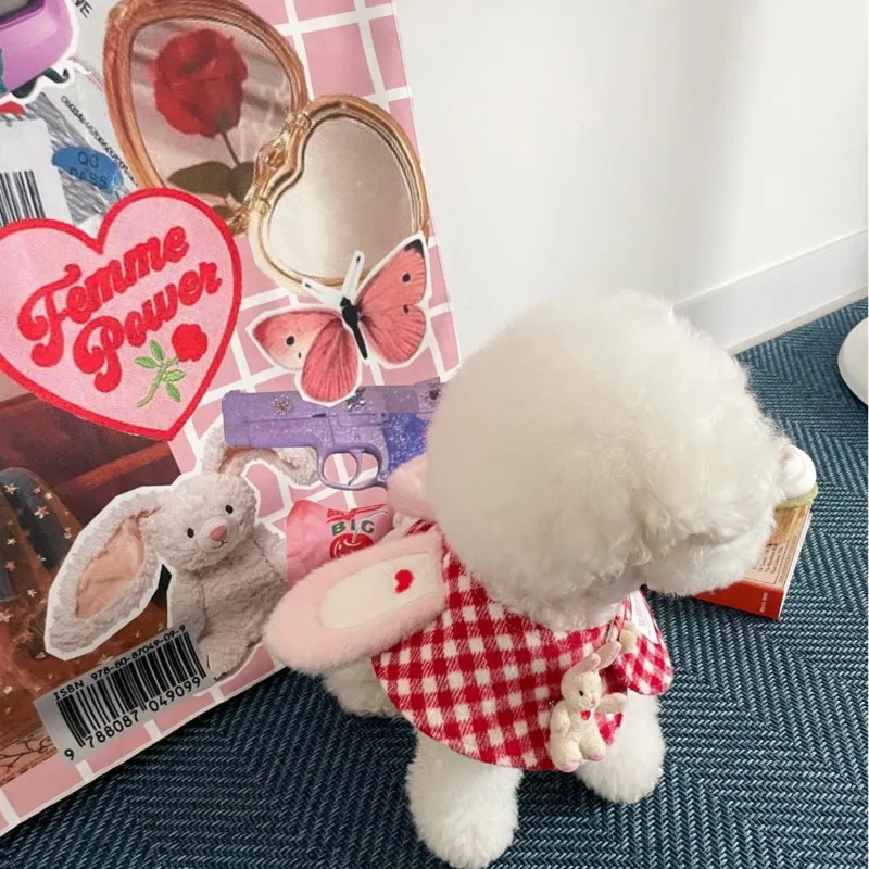 INS lindo a cuadros capa de conejo capa mascota gato y perro bufanda para mascotas y boca toalla de agua decoración accesorios para mascotas pajarita para perros cosas para perros - imagen 2