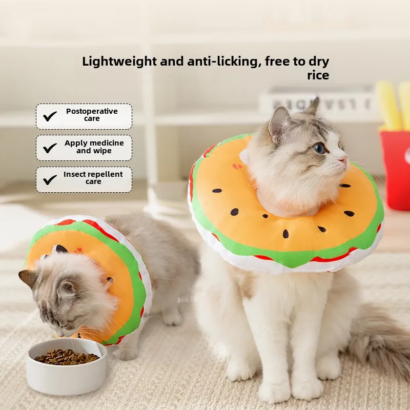 Collar para gato con hamburguesa, esterilización, protección antilamer, capucha ajustable, suministros para perros y mascotas - imagen 2