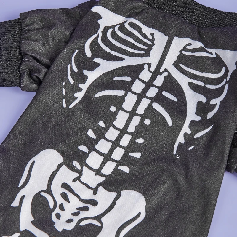 Mono de esqueleto para perro de Halloween, mono negro para mascotas con estampado de hueso blanco, ropa para mascotas de perros pequeños y gatos para fiesta de disfraces de Halloween - imagen 5