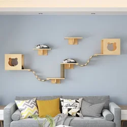 Torre rascador de pared para gatos con sisal y estantes