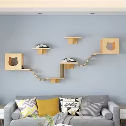 Torre rascador de pared para gatos con sisal y estantes
