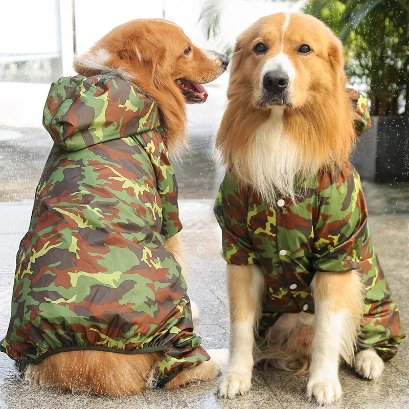 Chubasquero grande para perro con agujero de correa, ropa con capucha ligera de camuflaje a prueba de lluvia para Golden Retriever Alaskan Malamute Husky - imagen 4