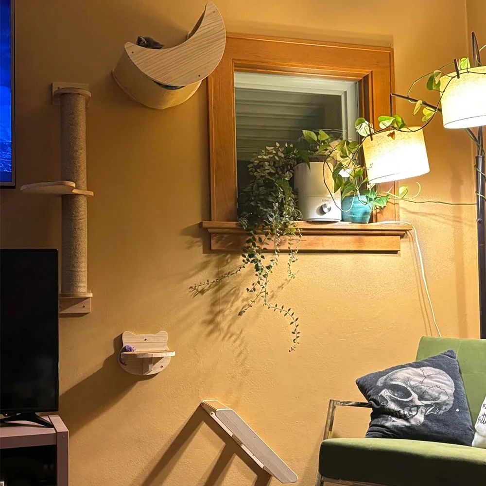 Marco de escalada de madera para gatos, muebles montados en la pared para gatos, escalera de escalada, hamaca, plataforma de salto para gatos, estructura de escalada, 1 ud. - imagen 2