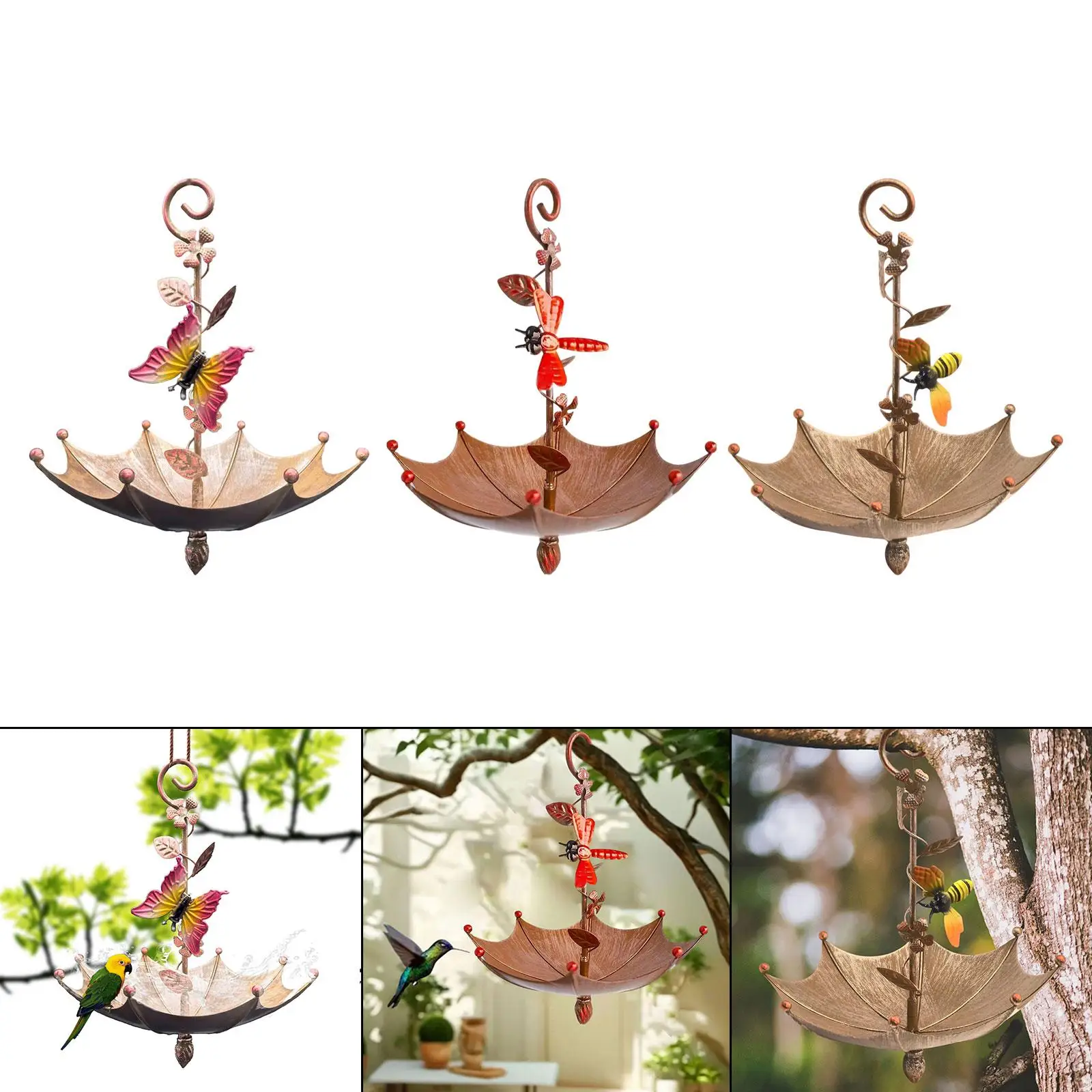 Comedero para pájaros para colgar en el exterior, bandeja receptora de semillas de pájaros, estación de alimentación, plataforma con forma de paraguas, alimentador para patio y balcón - imagen 3