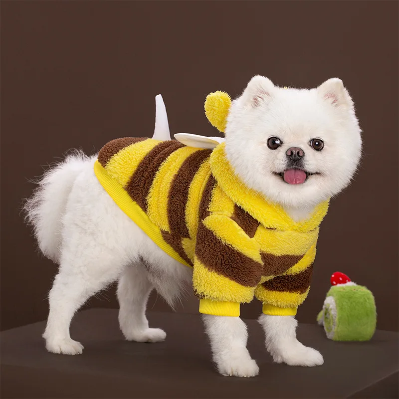 Disfraz de felpa amarillo para mascotas, Sudadera con capucha para juego de rol de abeja y miel con hebilla o sin perros, disfraz de fiesta para gatos, traje divertido, ropa, sudaderas con capucha para perros - imagen 2