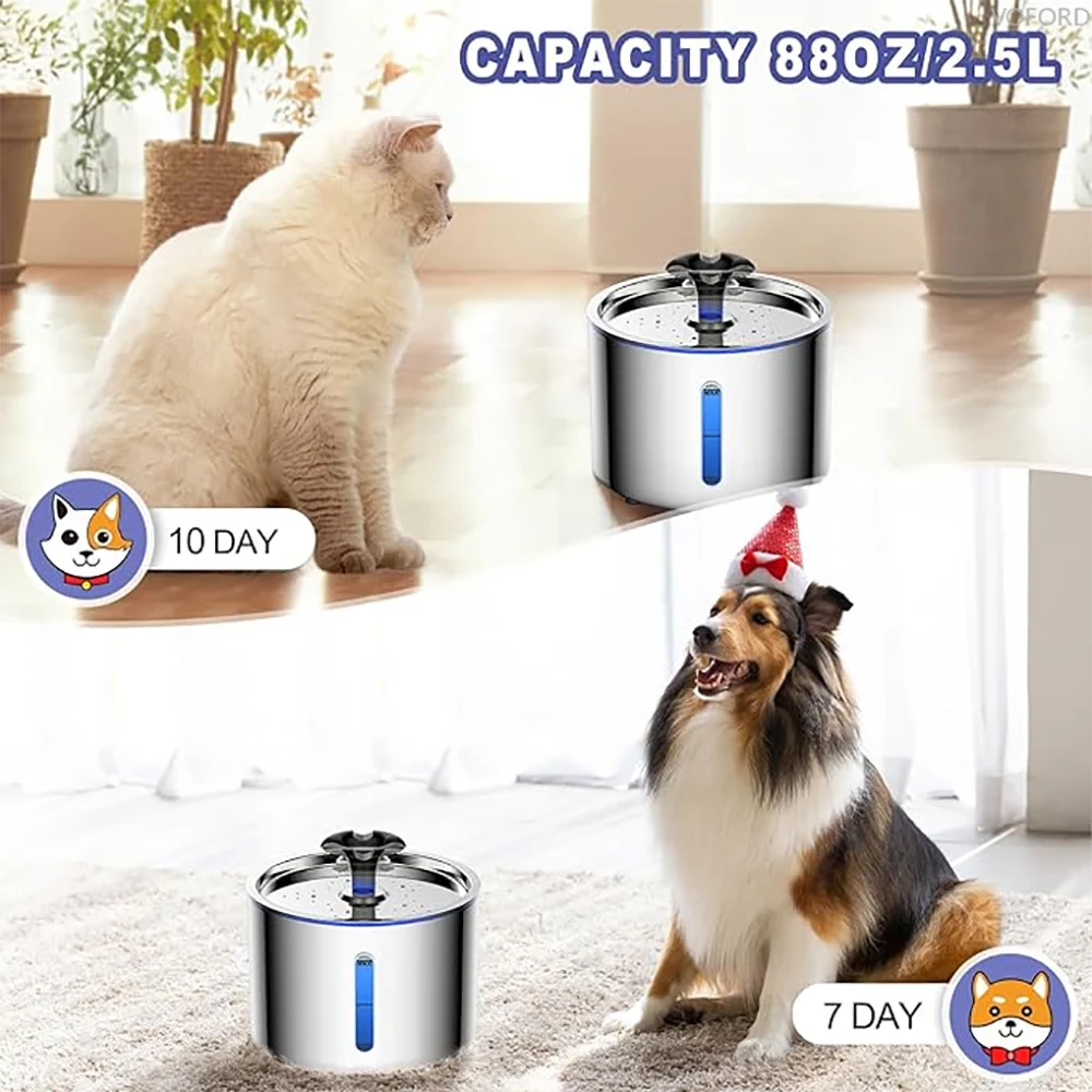 Fuente de agua para mascotas, bebedero automático de acero inoxidable 304 para gatos, dispensador de agua inteligente de 2,5l con ventana transparente - imagen 5